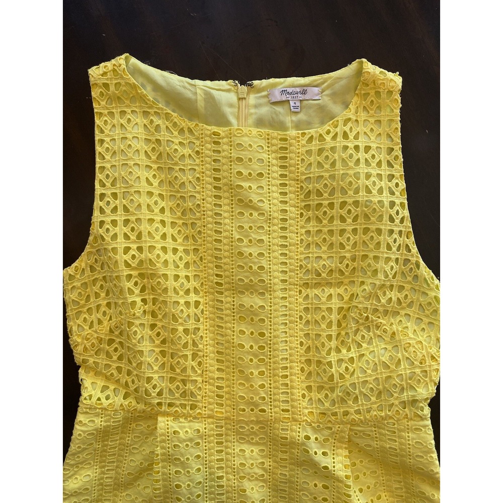 MADEWELL Eyelet Trail Yellow Sleeveless Pockets Mini Dress Size 4 - Picture 2 of 6
